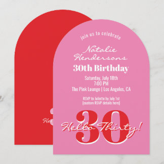 Elegant Modern 30th Birthday Pink Red Typography Einladung