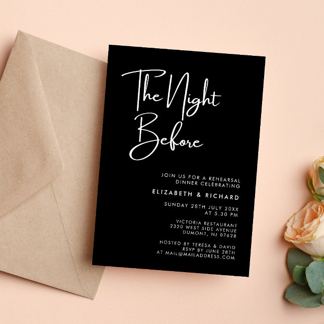 Elegant & modern Abends vor der Probe Einladung (Elegant modern night before rehearsal dinner invitation sets a warm tone for your celebration)