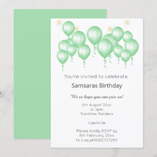 ELEGANT MODERN BALLOON SAGE GRÜNWEISS GEBURTSTAG EINLADUNG