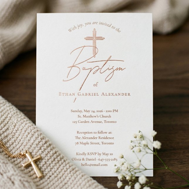Elegant Modern Baptism Christening Religious Cross Folieneinladung (Elegant Modern Baptism Christening Religious Cross Foil Invitation)