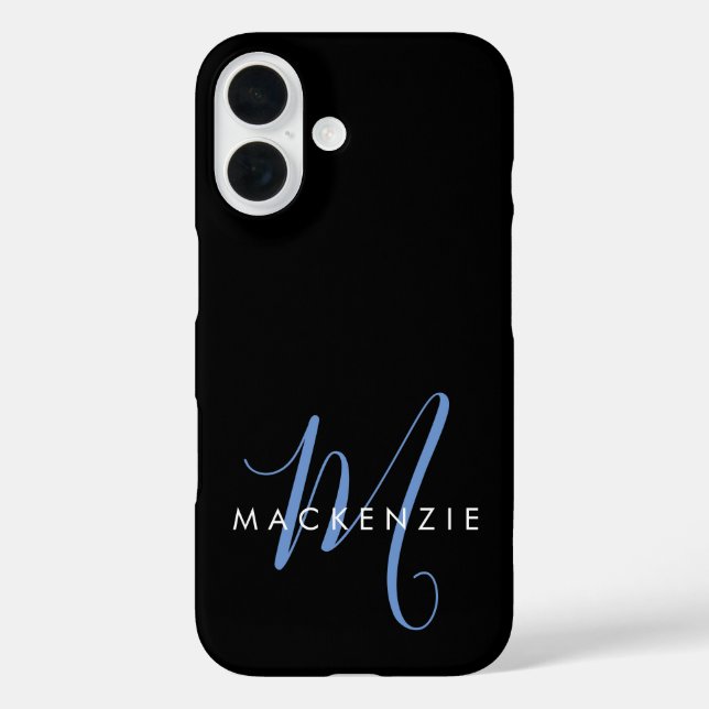 Elegant Modern Black Blue Script Monogram Case-Mate iPhone Hülle (Rückseite)
