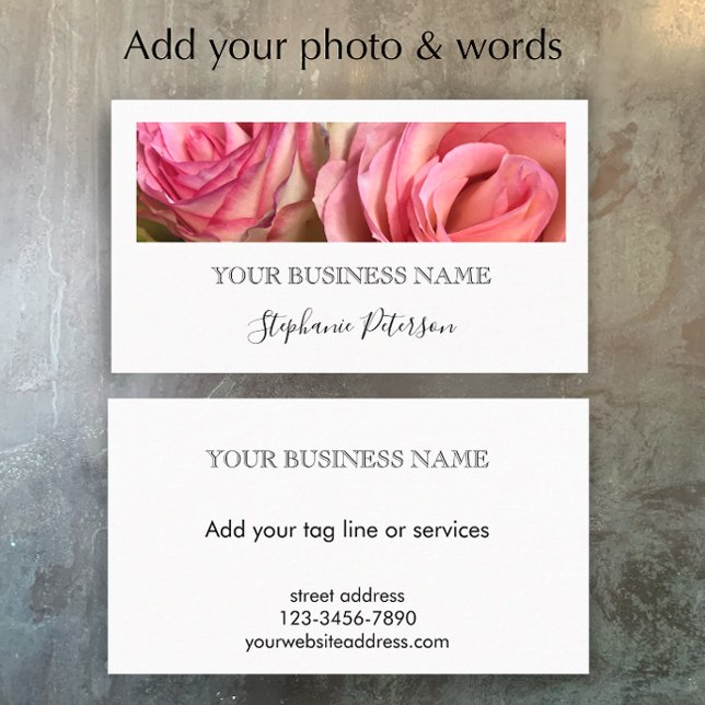 Elegant Modern Black Custom Floral Photo Template  Visitenkarte (Customize this simple elegant business card template. Photo template black and white script.
)