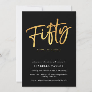 Elegant Modern Black Gold 50. Geburtstag Einladung