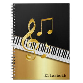 Elegant Modern Black Gold Music Notes,Piano Keys   Notizblock
