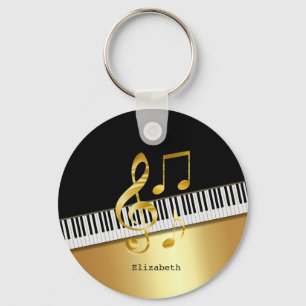 Elegant Modern Black Gold Music Notes,Piano Keys  Schlüsselanhänger