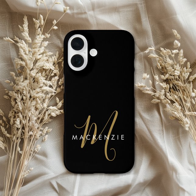 Elegant Modern Black Gold Script Monogram Case-Mate iPhone Hülle (Von Creator hochgeladen)