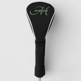 Elegant Modern Black Green Script Monogram Golf Headcover
