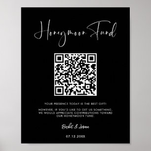 Elegant & Modern Black Honeymoon-Fonds QR-Code Poster