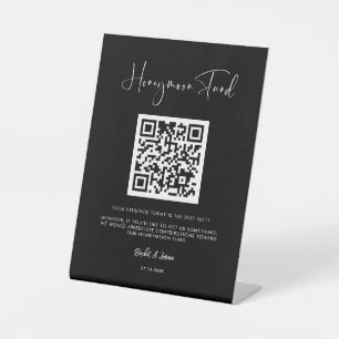 Elegant & Modern Black Honeymoon-Fonds QR-Code Sockelschild