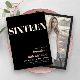 ELEGANT Modern Black Sweet 16 Typografie Folieneinladung