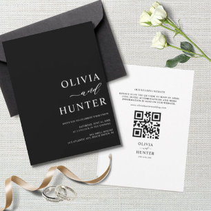 Elegant Modern Black Wedding All-in-One Einladung