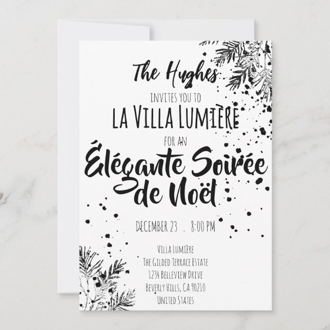 Elegant Modern Black & White Christmas Invite Einladung (Vorderseite)