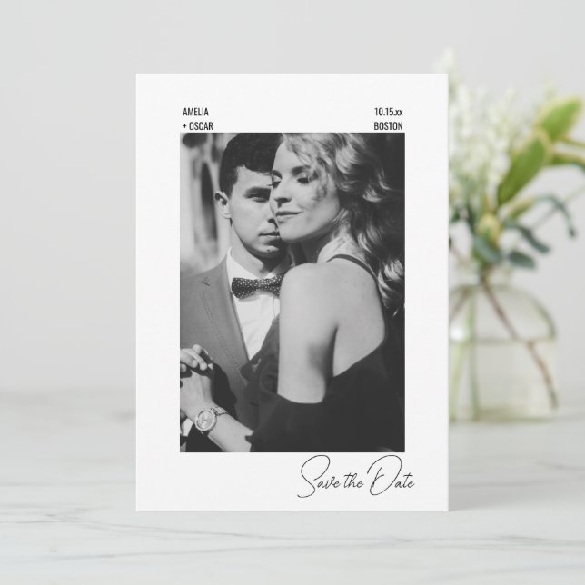 Elegant Modern Black White Contemporary Wedding Save The Date (Stehend Vorderseite)