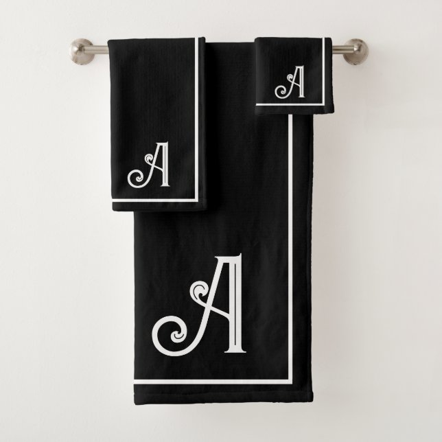 Elegant Modern Black &white Monogram   Badhandtuch Set (Insitu)
