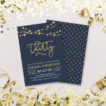 Elegant Modern Blue Imitate Gold Lights 30. Geburt Einladung<br><div class="desc">Moderne Party Einladung zum 30. Geburtstag mit eleganten Lichterketten und dem Wort "Dreißig" in Imitaten Goldfolie vor dunkelblauem Hintergrund. Die Karte enthält ein passendes Muster auf der Rückseite. Karo andere passende Elemente hier https://www.zazzle.com/collections/strings_of_lights_faux_gold_celebration_collection-119311942951401241?rf=238364477188679314 Personalisieren Sie sie, indem Sie den Platzhalter-Text ersetzen, um Ihre Informationen hinzuzufügen. Für weitere Optionen klicken Sie...</div>