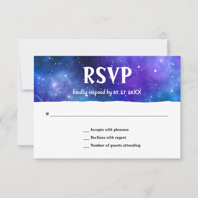 Elegant Modern Blue Lila Galaxy Bat Bar Mitzvah RSVP Karte (Vorderseite)