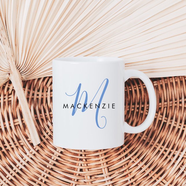 Elegant Modern Blue Script Monogram Kaffeetasse (Von Creator hochgeladen)
