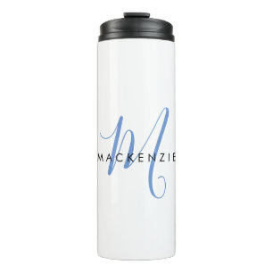 Elegant Modern Blue Script Monogram Thermosbecher