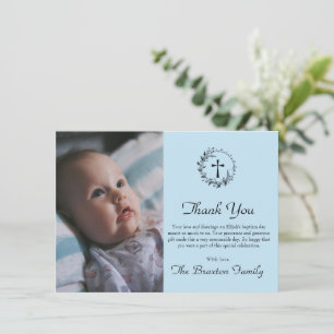 Elegant Modern Blue Taufe Danke Karte