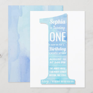 Elegant Modern Blue Watercolor Junge Erstgeburt Einladung