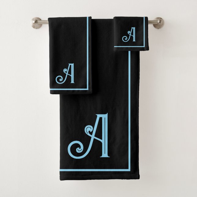 Elegant Modern Blue &white Monogram   Badhandtuch Set (Insitu)
