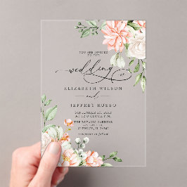 Elegant Modern Blush White Floral Wedding Acryleinladungen