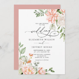 Elegant Modern Blush White Floral Wedding Einladung