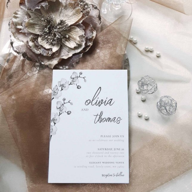 Elegant Modern Boho Calligraphy Orchids Wedding Einladung (Von Creator hochgeladen)