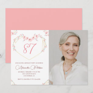 Elegant Modern Boho Floral Foto 87. Geburtstag Einladung