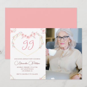 Elegant Modern Boho Floral Foto 99. Geburtstag Einladung