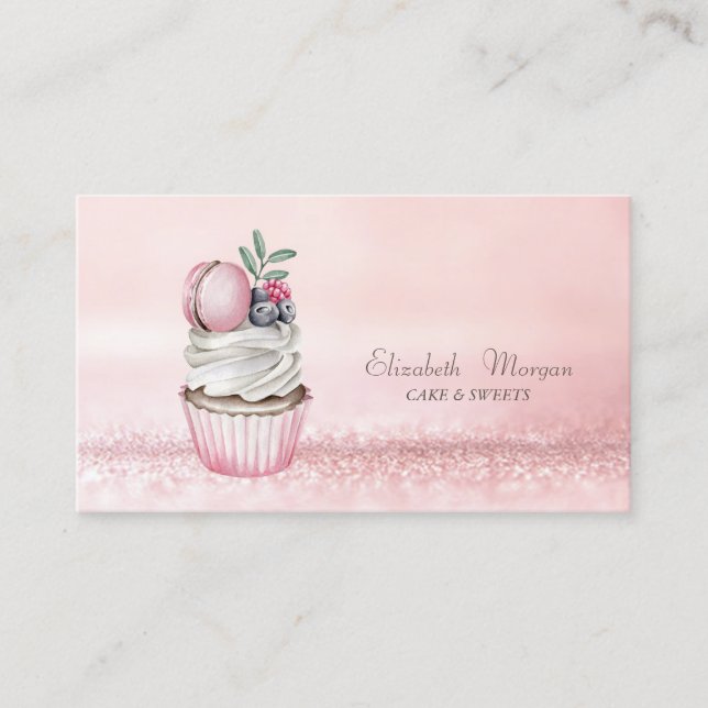Elegant Modern Bokeh Watercolor Cupcake Macaron Visitenkarte (Vorderseite)