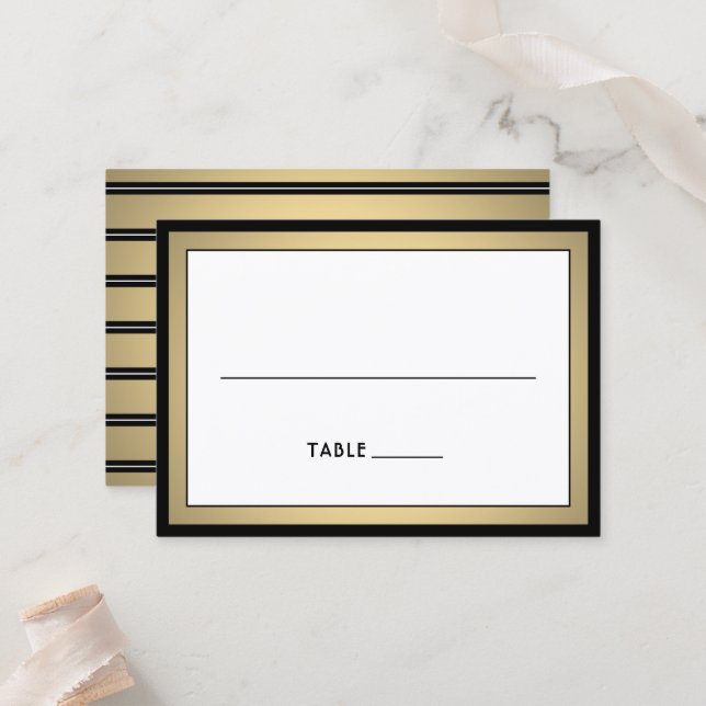 Elegant Modern Border Black & Gold Large Escort / Platzkarte (Vorderseite/Rückseite Beispiel)