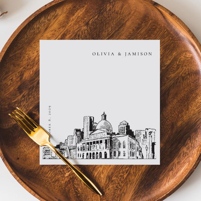Elegant Modern Boston Sketch New England Wedding Serviette (Von Creator hochgeladen)