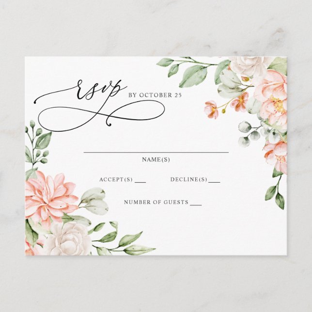 Elegant Modern Botanical Blush Floral RSVP Postkarte (Vorderseite)