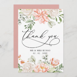 Elegant Modern Botanical Blush Pink Floral Wedding Dankeskarte