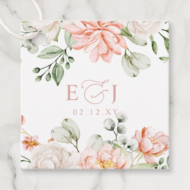 Elegant Modern Botanical Blush Pink Floral Wedding Geschenkanhänger (Vorderseite)