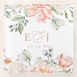 Elegant Modern Botanical Blush Pink Floral Wedding Glasuntersetzer