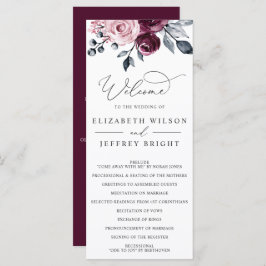 Elegant Modern Botanical Burgundy Floral Wedding Programm