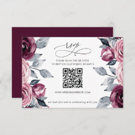 Elegant Modern Burgundy Floral QR CODE RSVP Karte