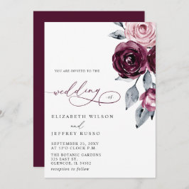Elegant Modern Burgundy Floral Wedding Einladung
