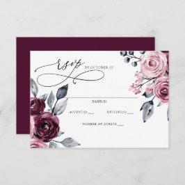 Elegant Modern Burgundy Floral Wedding RSVP Karte