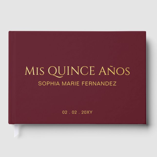 Elegant Modern Burgundy Quinceañera Gästebuch (Vorderseite)