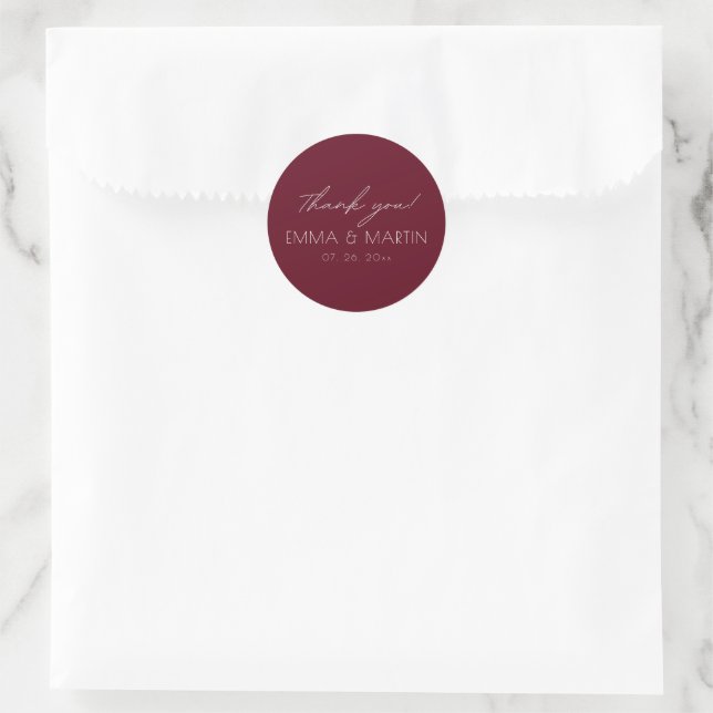 Elegant & modern Burgundy Thank you Wedding Runder Aufkleber (Tasche)