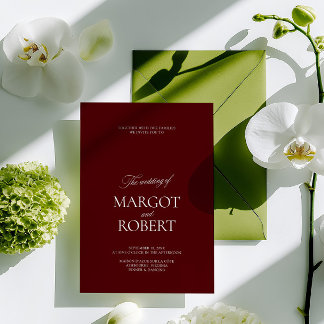 Elegant Modern Burgundy & White Wedding Einladung