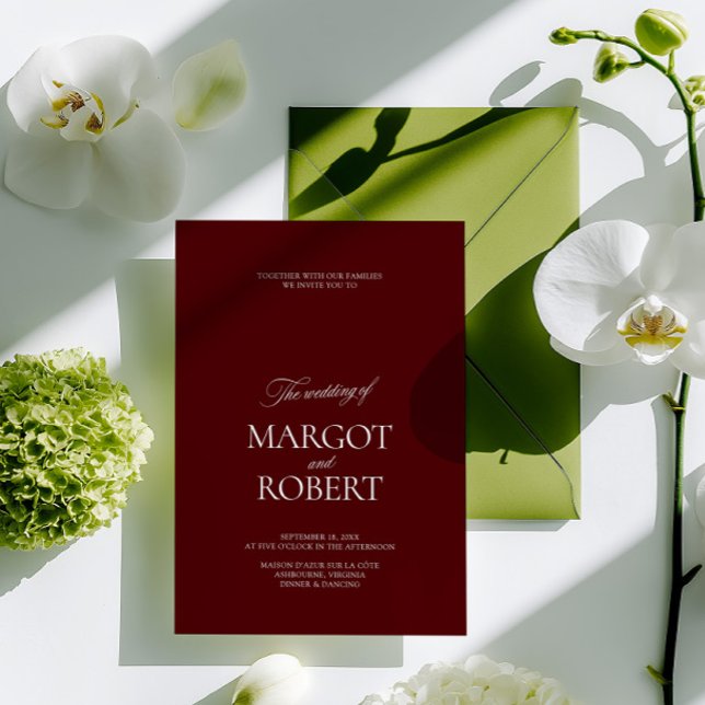 Elegant Modern Burgundy & White Wedding Einladung (Elegant Modern Burgundy & White Wedding Invitation)