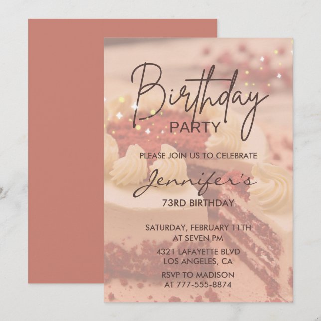 Elegant Modern Cake Sparkle 73. Einladung (Vorne/Hinten)