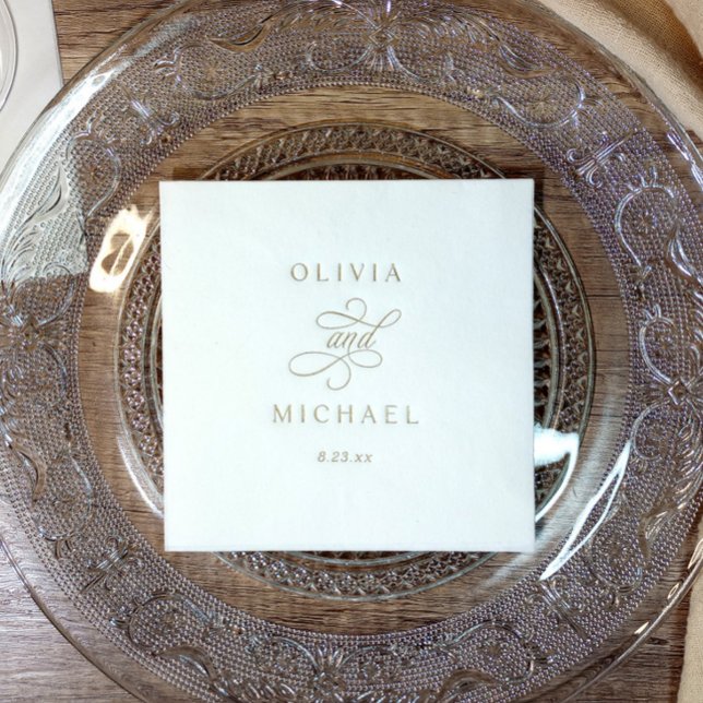 Elegant Modern Calligraphy Script Wedding Gold Servietten Mit Folie (Elegant classic calligraphy gold foil wedding napkins - bride and groom - personalized)