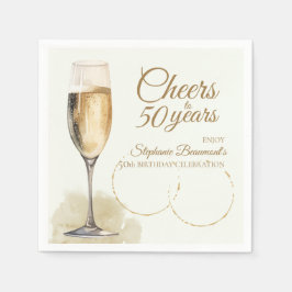 Elegant Modern Champagne Cheers 50th Birthday Serviette