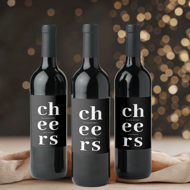 Elegant Modern Cheers | Minimalist Black  Weinetikett (Von Creator hochgeladen)