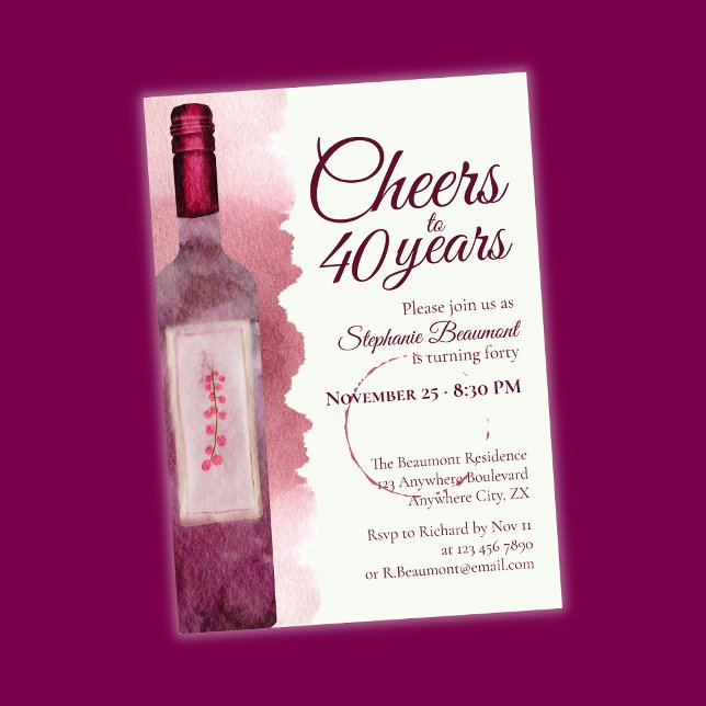 Elegant Modern Cheers Red Wine 40th Birthday Party Einladung (Von Creator hochgeladen)